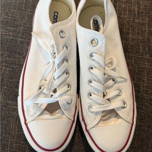 Converse White Canvas Low-Top Sneakers with Red Stripe